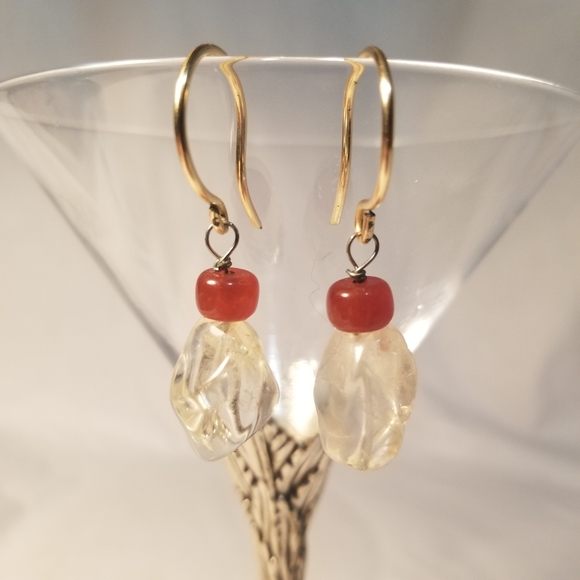 Handmade Copper Citrine Jade Crystal Earrings - Picture 9 of 9